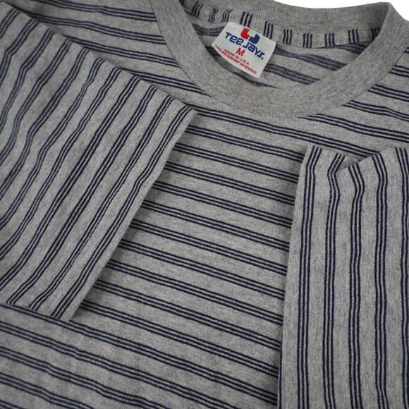 Vintage Tee Jays USA Made Striped Single Stitched Classic T Shirt - Picture 6 of 8